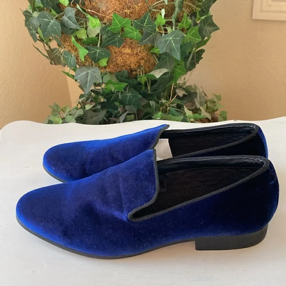 Madden Steve Madden Mens Slip-On Triumph Blue Velvet Smoking Loafers Men’s 8.5